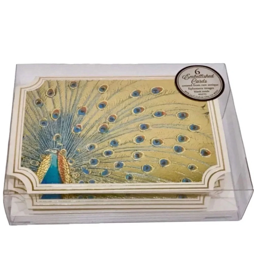 Punch Studio Peacock Fan Tail Foil Note Cards, (65270) 6-ct
